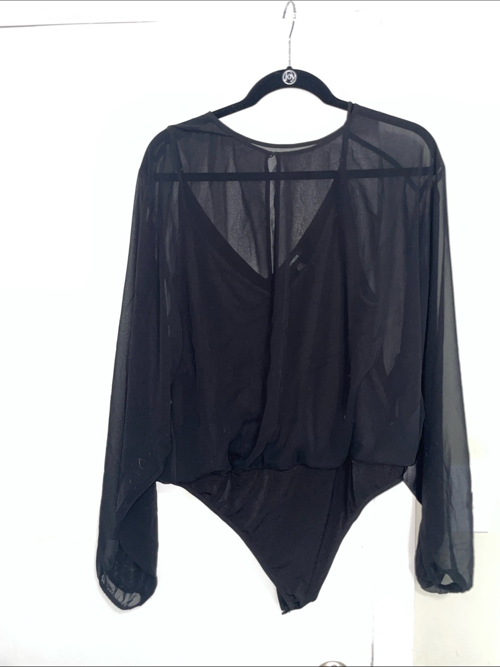 Express Black Sheer Long-Sleeve Bodysuit Top - Women's